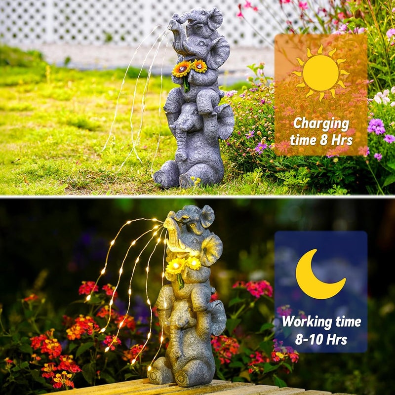 Pohabery Solar Garden Decor Elephant Statue Outdoor, Luck Triple Elephant Decorations for Yard Porch Lawn Patio - Ideal Gifts for Women Mom Grandma Senior Elder or Birthdays 12" - Image 5